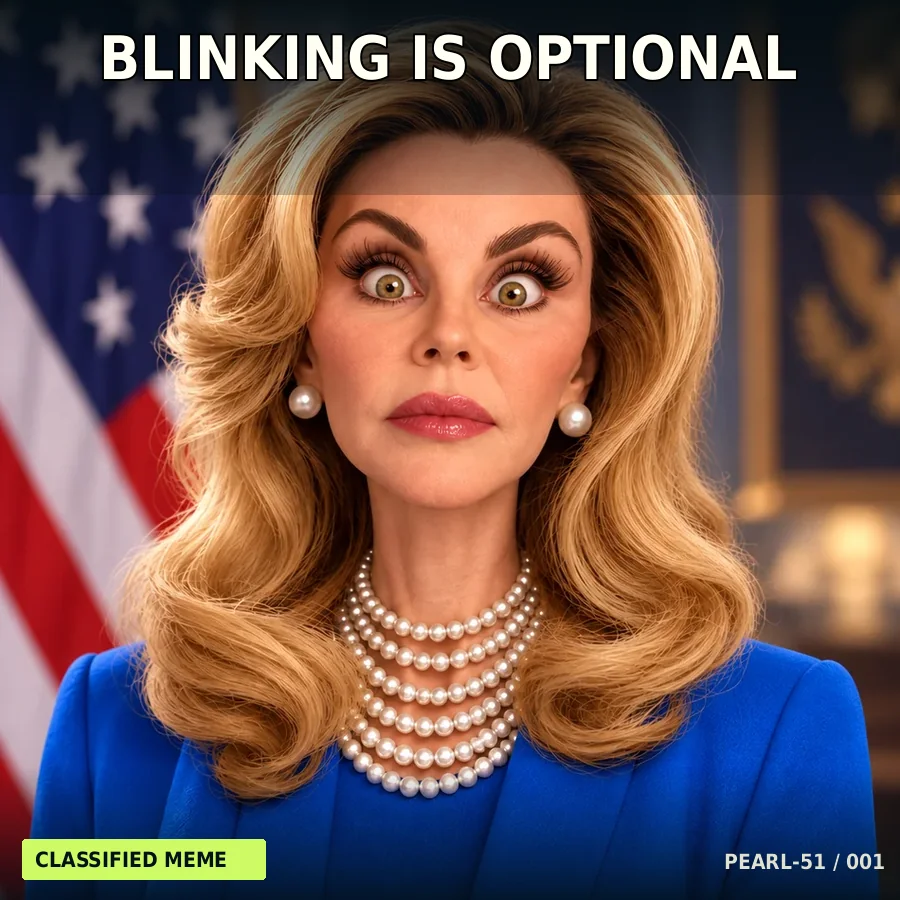 Fictional Pearl-51 reaction meme: Blinking is optional